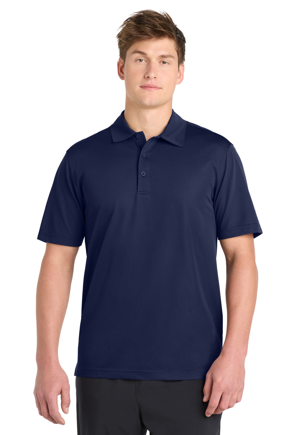 Front View of True Navy Sport-Tek PosiCharge Active Textured Polo. ST690