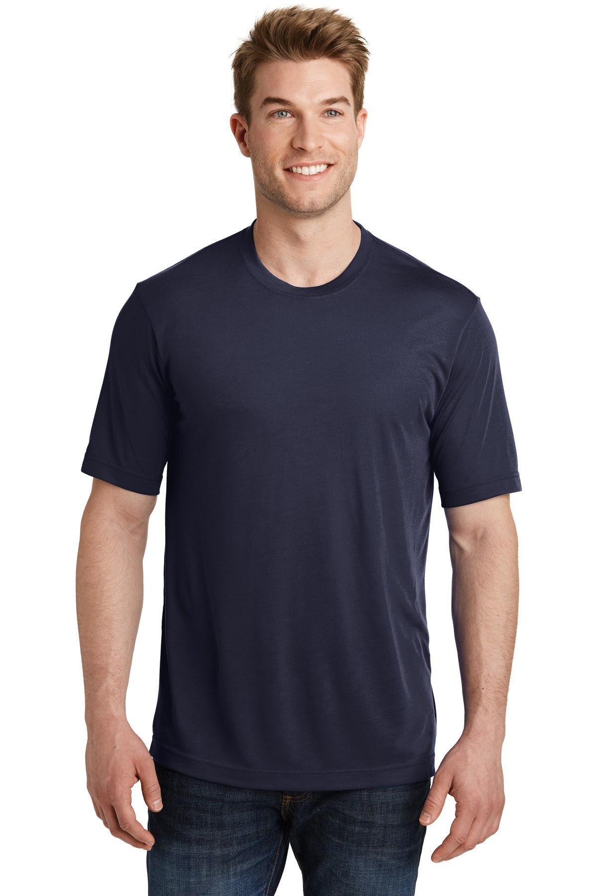 Front View of True Navy Sport-Tek PosiCharge Competitor Cotton Touch Tee. ST450