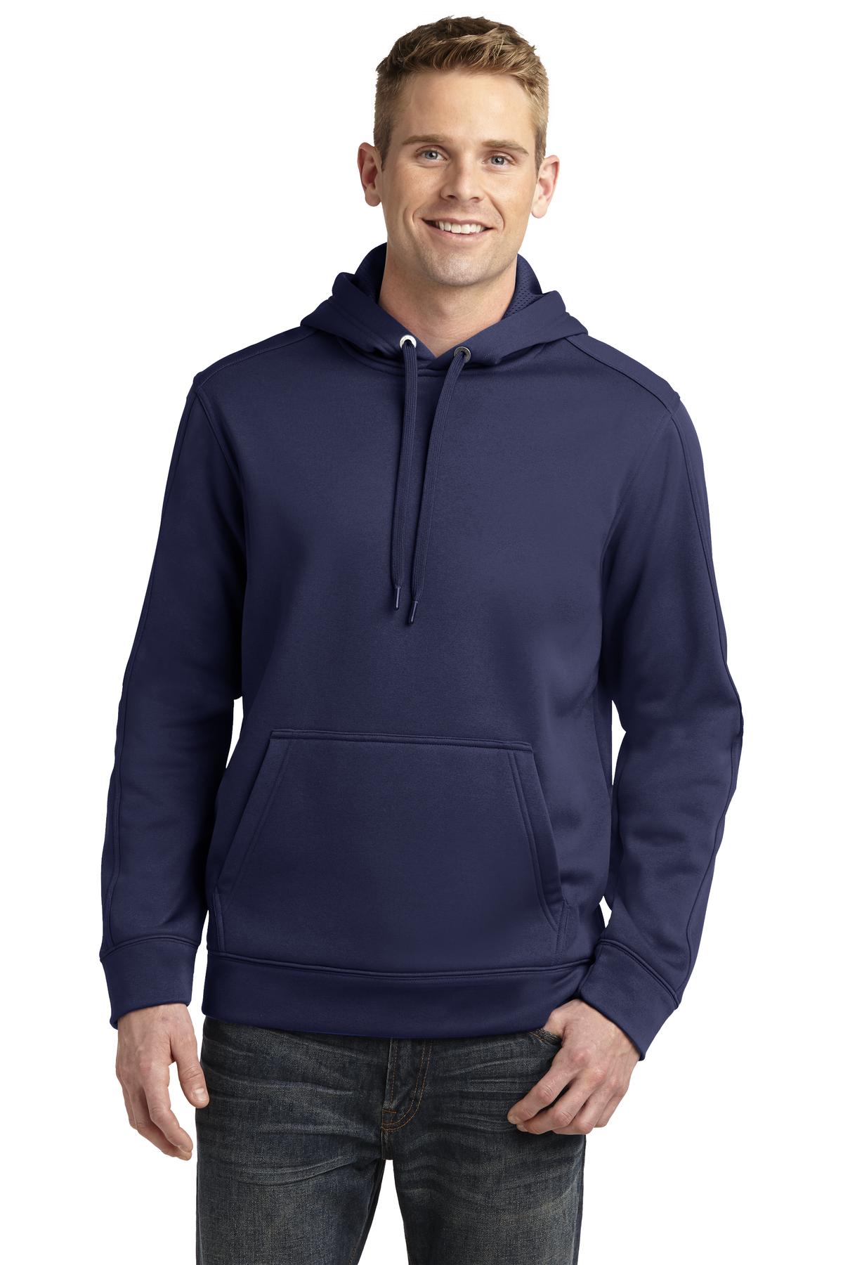 Front View of True Navy Sport-Tek Repel Fleece Hooded Pullover. ST290