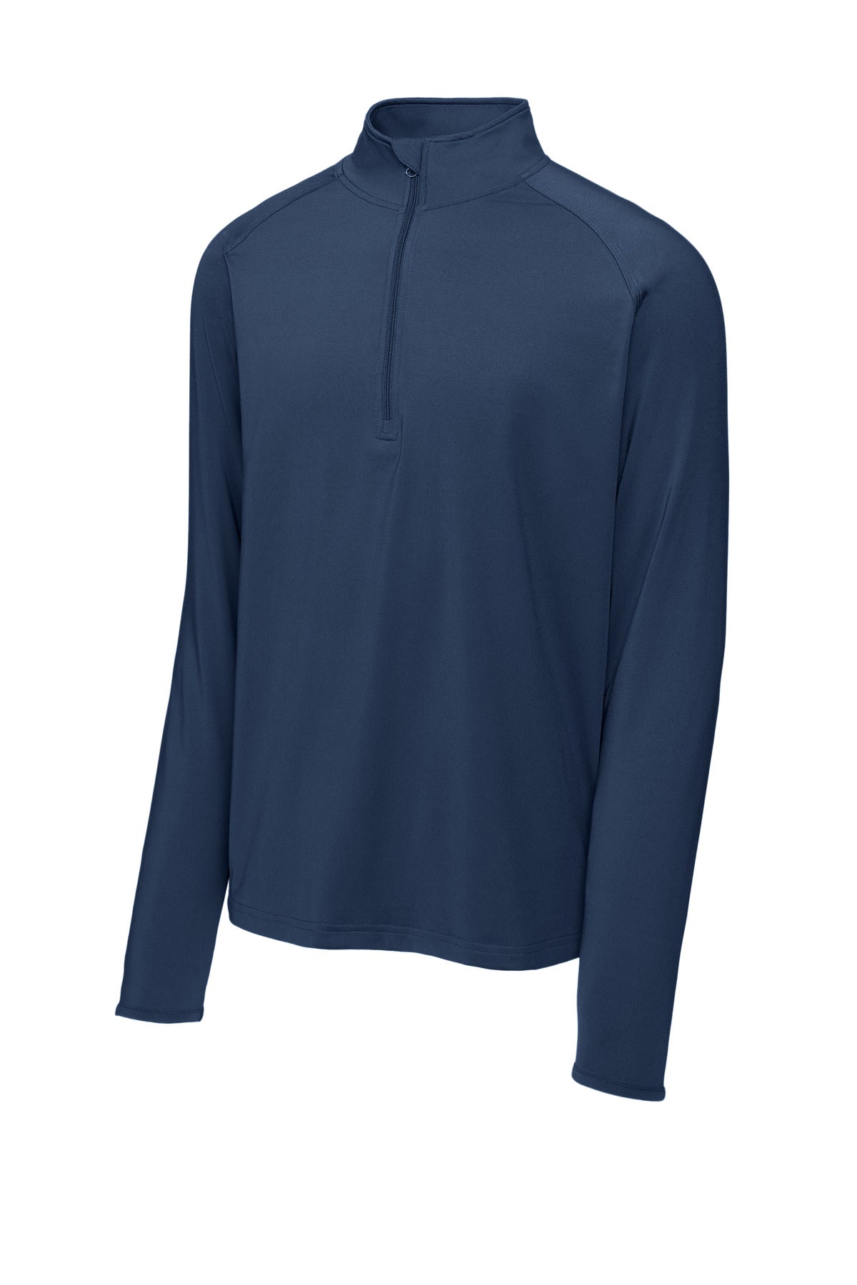 Front View of True Navy Sport-Tek Sport-Wick Stretch 1/4-Zip Pullover. ST850