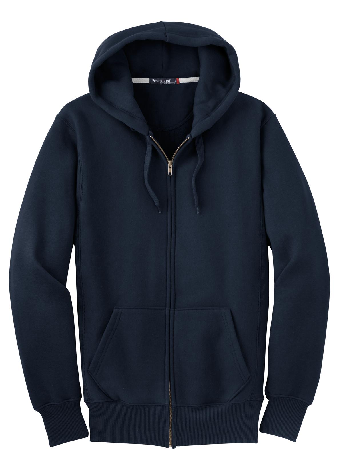 Front View of True Navy Sport-Tek Super Heavyweight Full-Zip Hooded Sweatshirt. F282