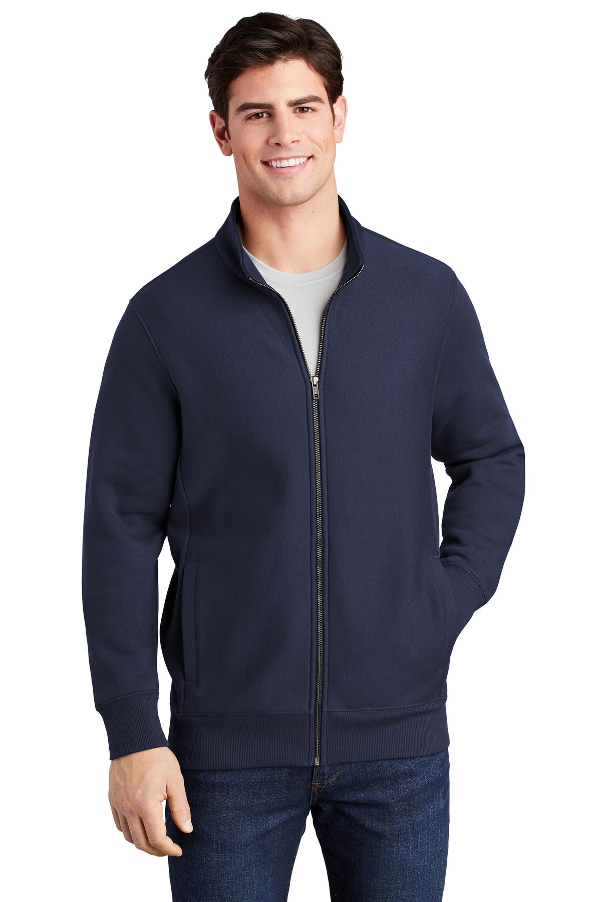 Front View of True Navy Sport-Tek Super Heavyweight Full-Zip Sweatshirt ST284