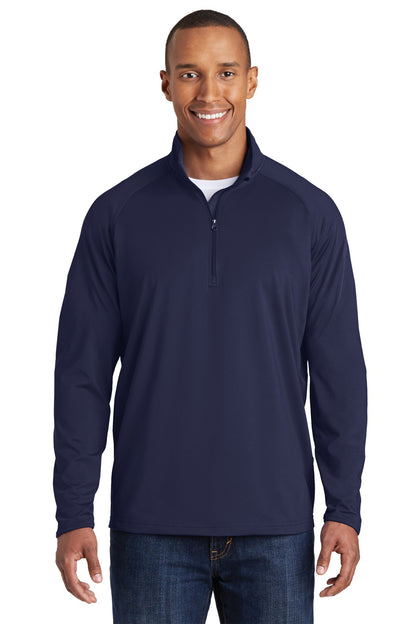 Front View of True Navy Sport-Tek Tall Sport-Wick Stretch 1/4-Zip Pullover. TST850