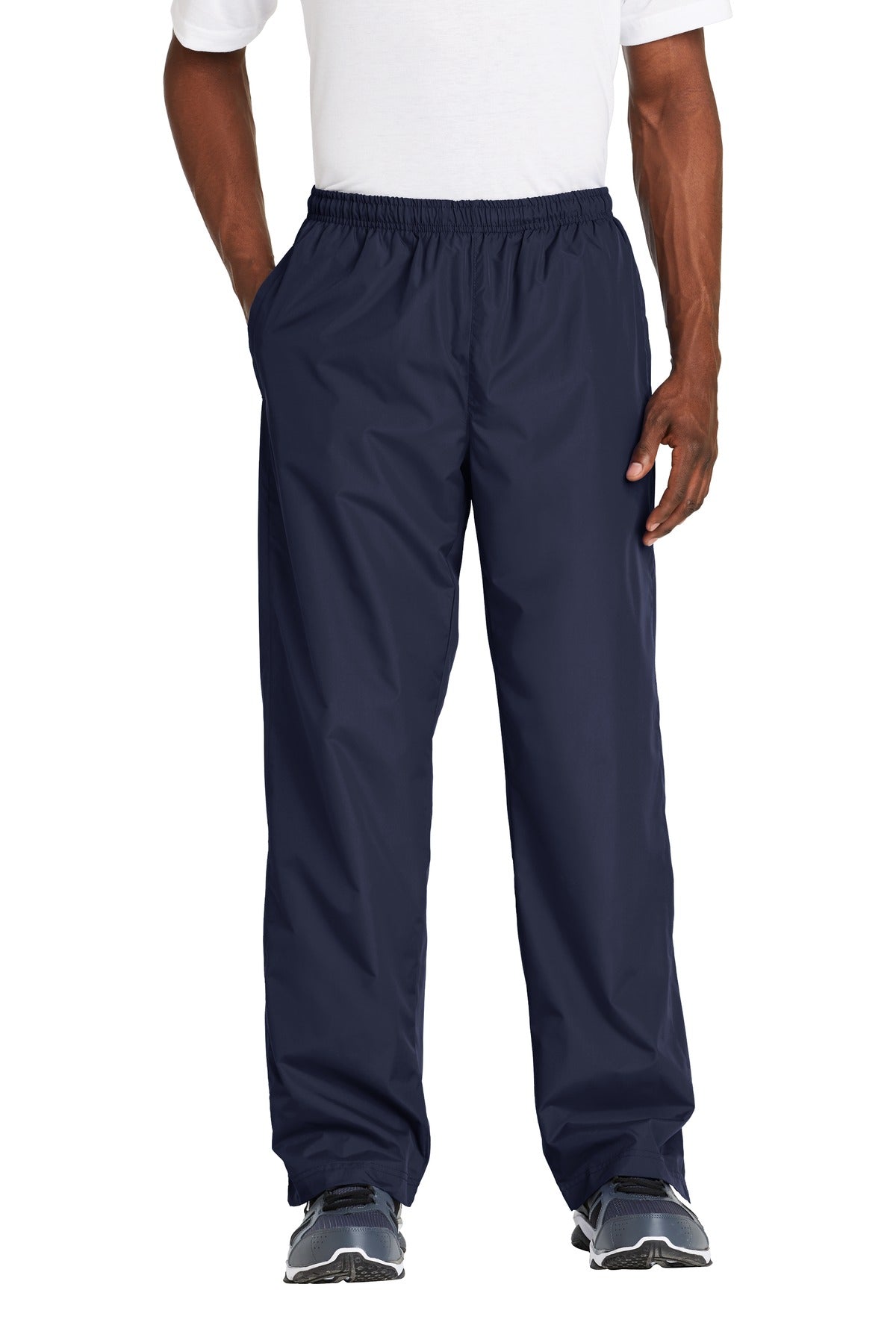 Front View of True Navy Sport-Tek Wind Pant. PST74