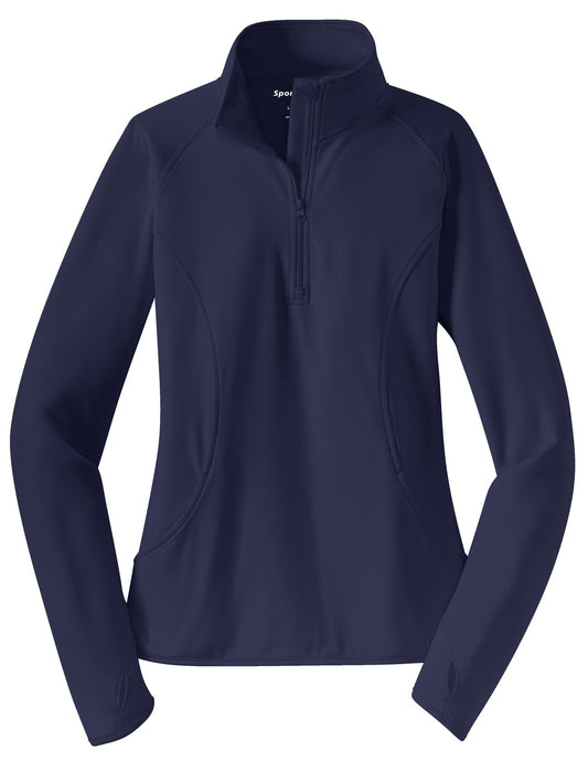 Front View of True Navy Sport-Tek Women's Sport-Wick Stretch 1/4-Zip Pullover. LST850