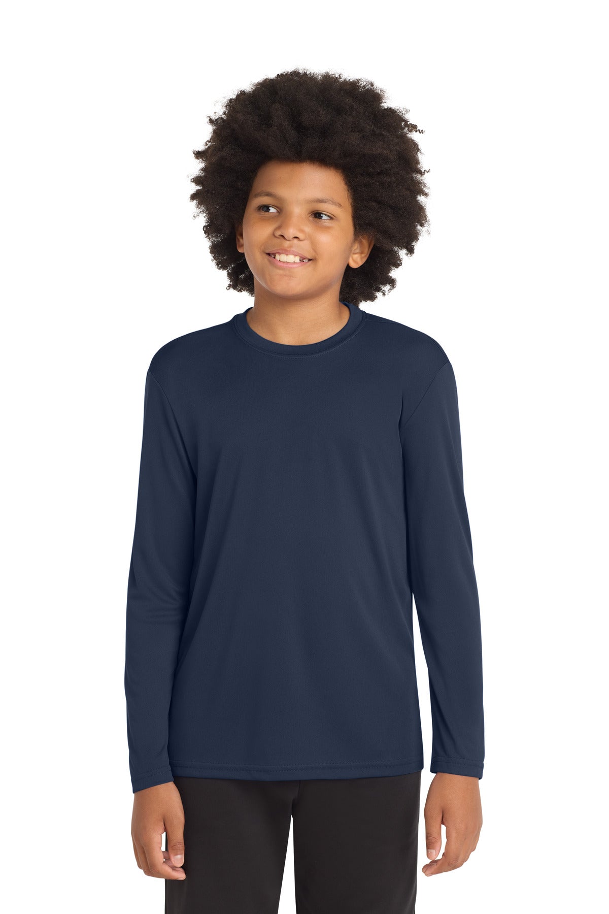 Front View of True Navy Sport-Tek Youth Long Sleeve PosiCharge Competitor Tee. YST350LS