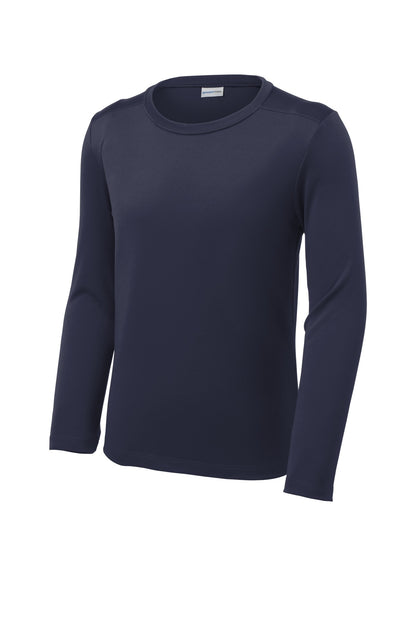Front View of True Navy Sport-Tek Youth Posi-UV Pro Long Sleeve Tee. YST420LS