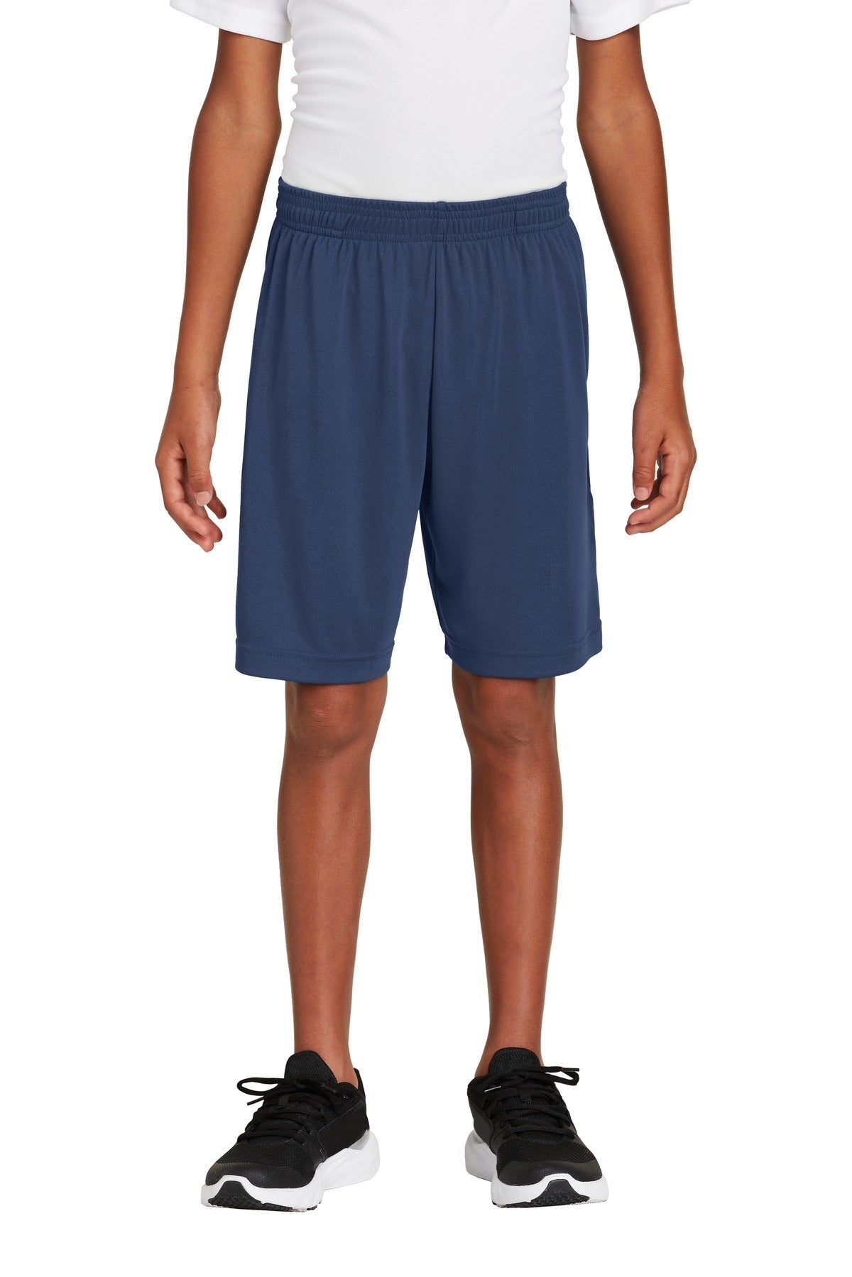 Front View of True Navy Sport-Tek Youth PosiCharge Competitor Pocketed Short. YST355P