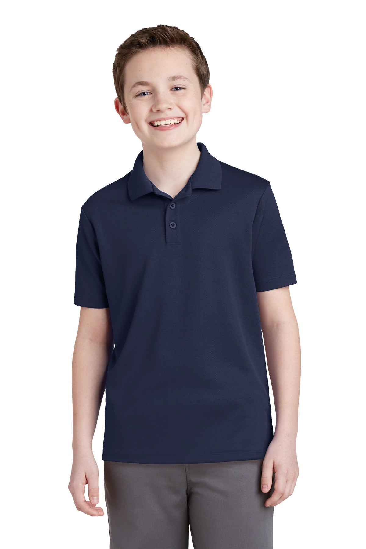 Front View of True Navy Sport-Tek Youth PosiCharge RacerMesh Polo. YST640