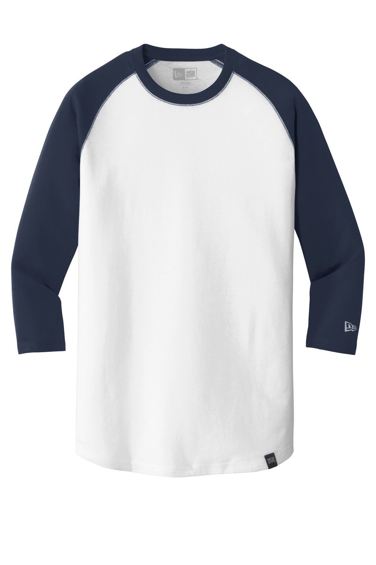 Front View of True Navy/Wht New Era Heritage Blend 3/4-Sleeve Baseball Raglan Tee. NEA104