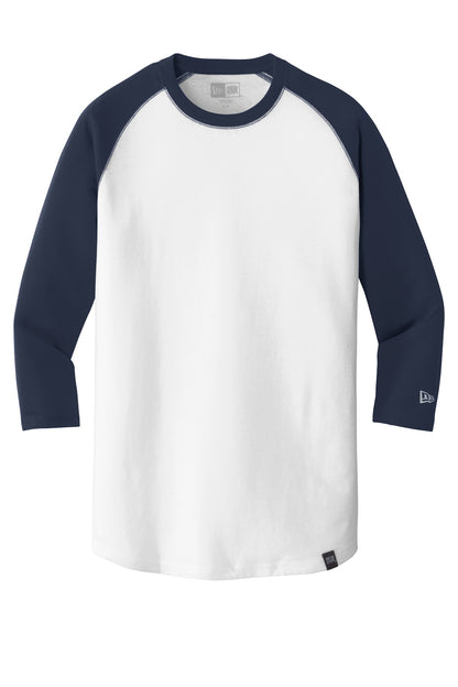 Front View of True Navy/Wht New Era Heritage Blend 3/4-Sleeve Baseball Raglan Tee. NEA104