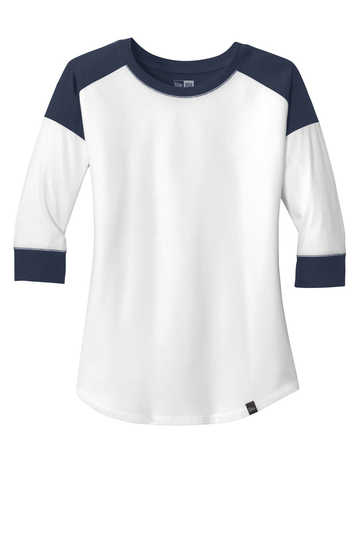 Front View of True Navy/Wht New Era Women's Heritage Blend 3/4-Sleeve Baseball Raglan Tee. LNEA104