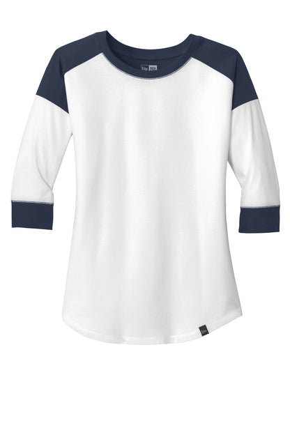 Front View of True Navy/Wht New Era Women's Heritage Blend 3/4-Sleeve Baseball Raglan Tee. LNEA104