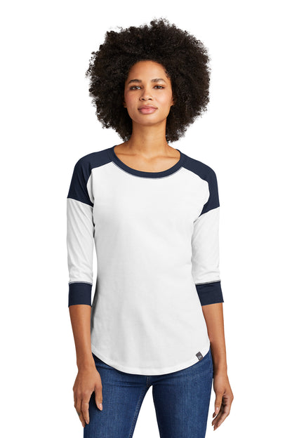 Front View of True Navy/Wht New Era Women's Heritage Blend 3/4-Sleeve Baseball Raglan Tee. LNEA104