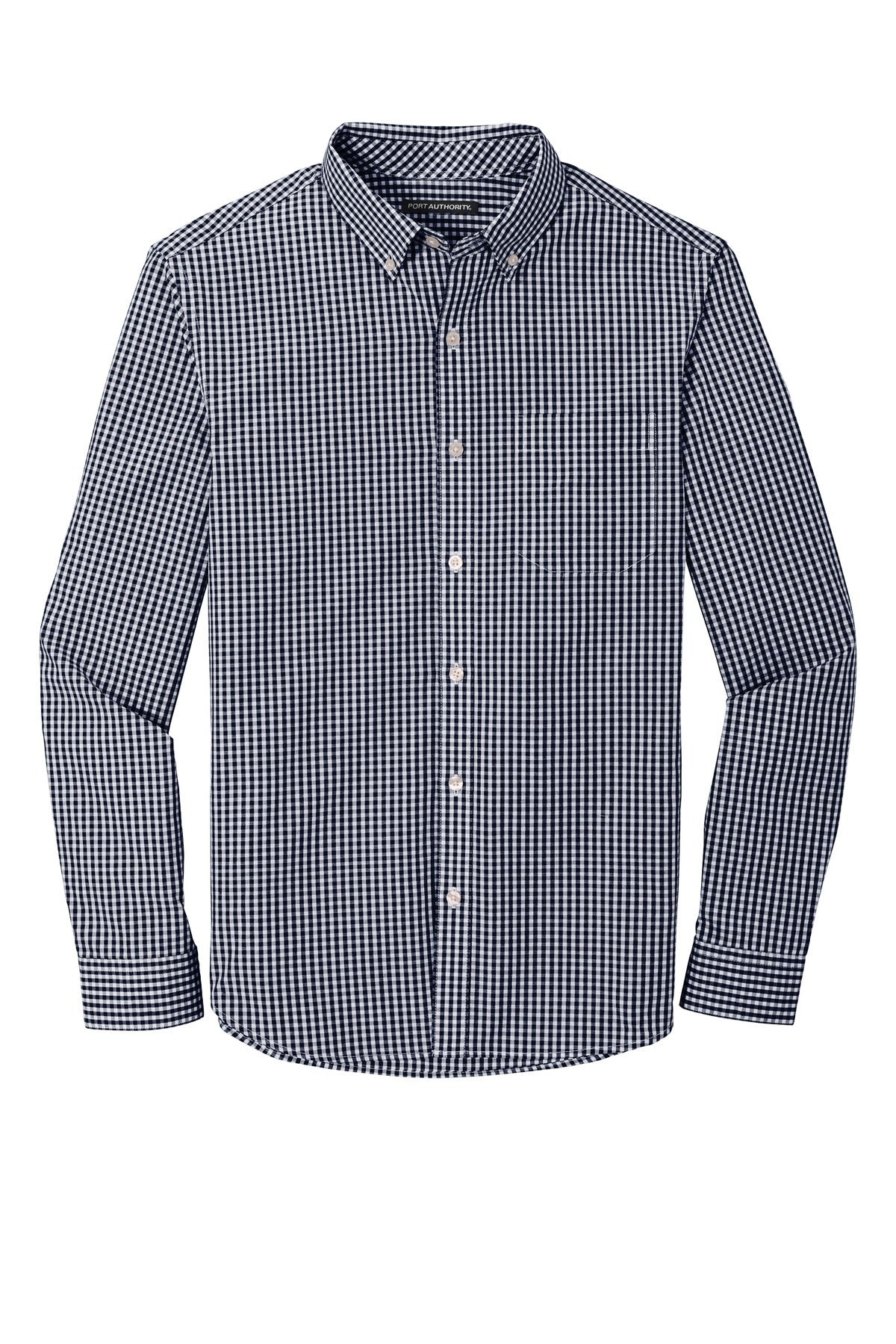 Front View of True Navy/Wht Port Authority Broadcloth Gingham Easy Care Shirt W644