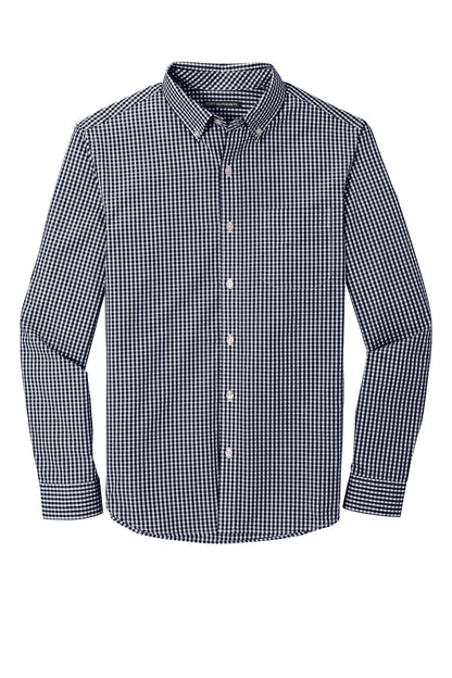 Front View of True Navy/Wht Port Authority Broadcloth Gingham Easy Care Shirt W644