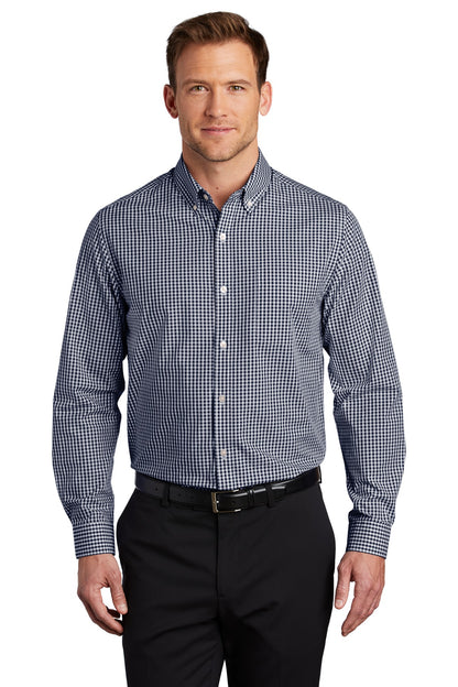Front View of True Navy/Wht Port Authority Broadcloth Gingham Easy Care Shirt W644