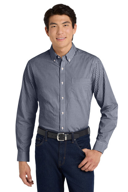 Front View of True Navy/Wht Port Authority Broadcloth Gingham Easy Care Shirt W644