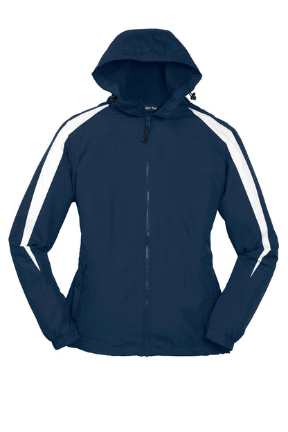 Front View of True Navy/Wht Sport-Tek Fleece-Lined Colorblock Jacket. JST81
