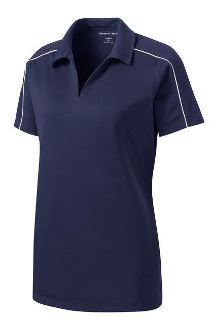 Front View of True Navy/Wht Sport-Tek Women's Micropique Sport-Wick Piped Polo. LST653