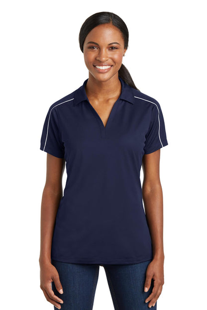 Front View of True Navy/Wht Sport-Tek Women's Micropique Sport-Wick Piped Polo. LST653