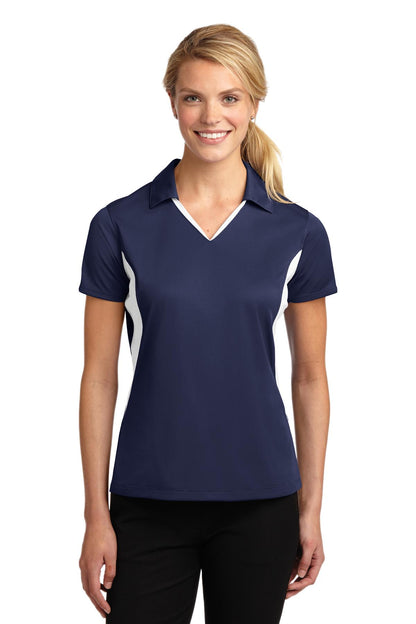 Front View of True Navy/Wht Sport-Tek Women's Side Blocked Micropique Sport-Wick Polo. LST655