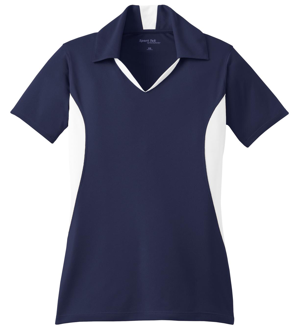 Front View of True Navy/Wht Sport-Tek Women's Side Blocked Micropique Sport-Wick Polo. LST655