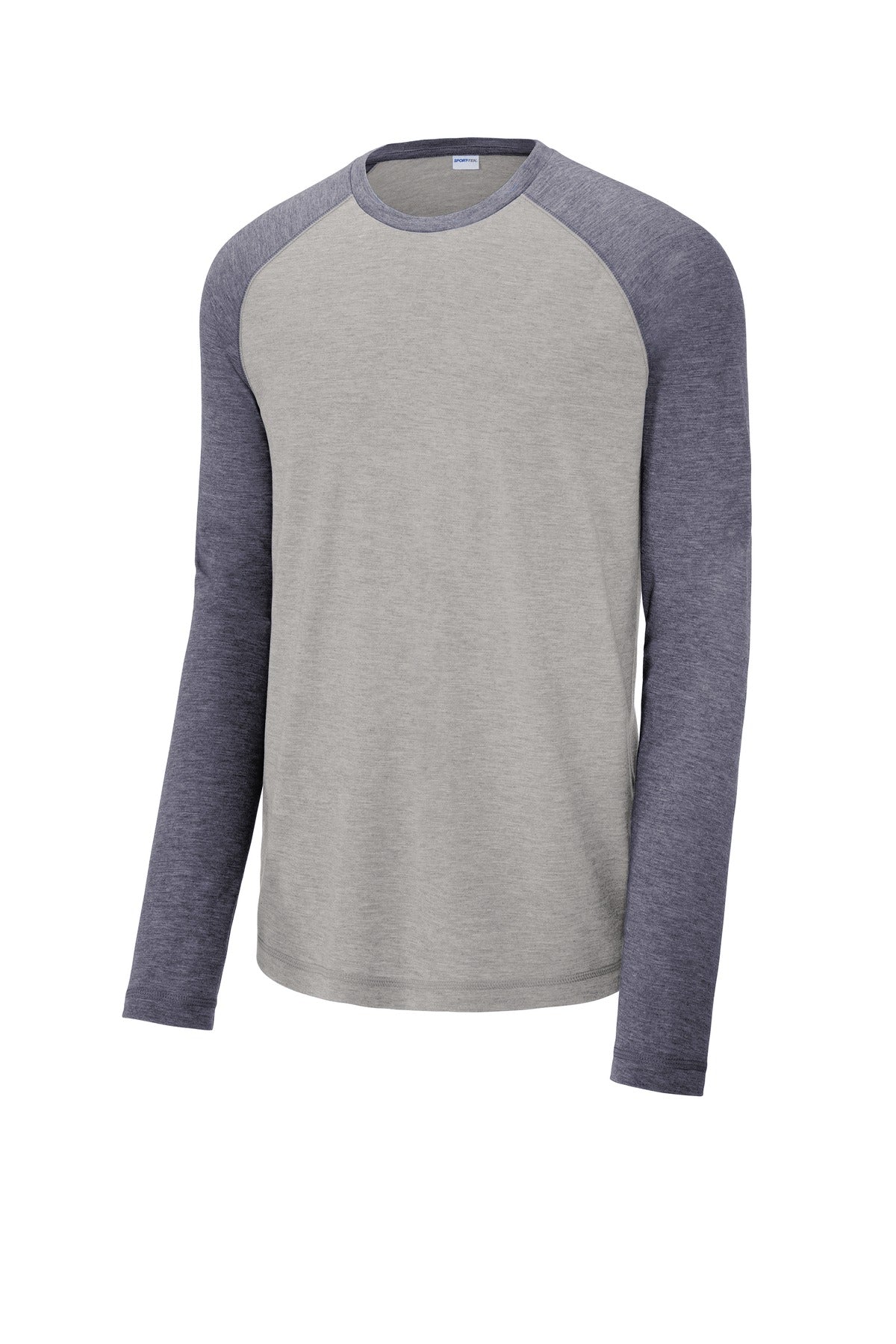 Front View of True Nvy H/LGH Sport-Tek PosiCharge Long Sleeve Tri-Blend Wicking Raglan Tee ST400LS