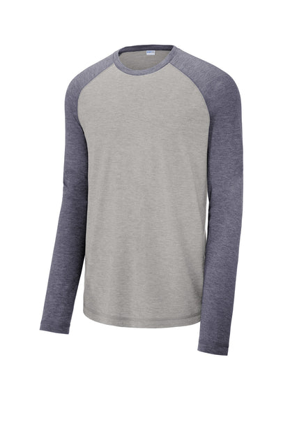 Front View of True Nvy H/LGH Sport-Tek PosiCharge Long Sleeve Tri-Blend Wicking Raglan Tee ST400LS