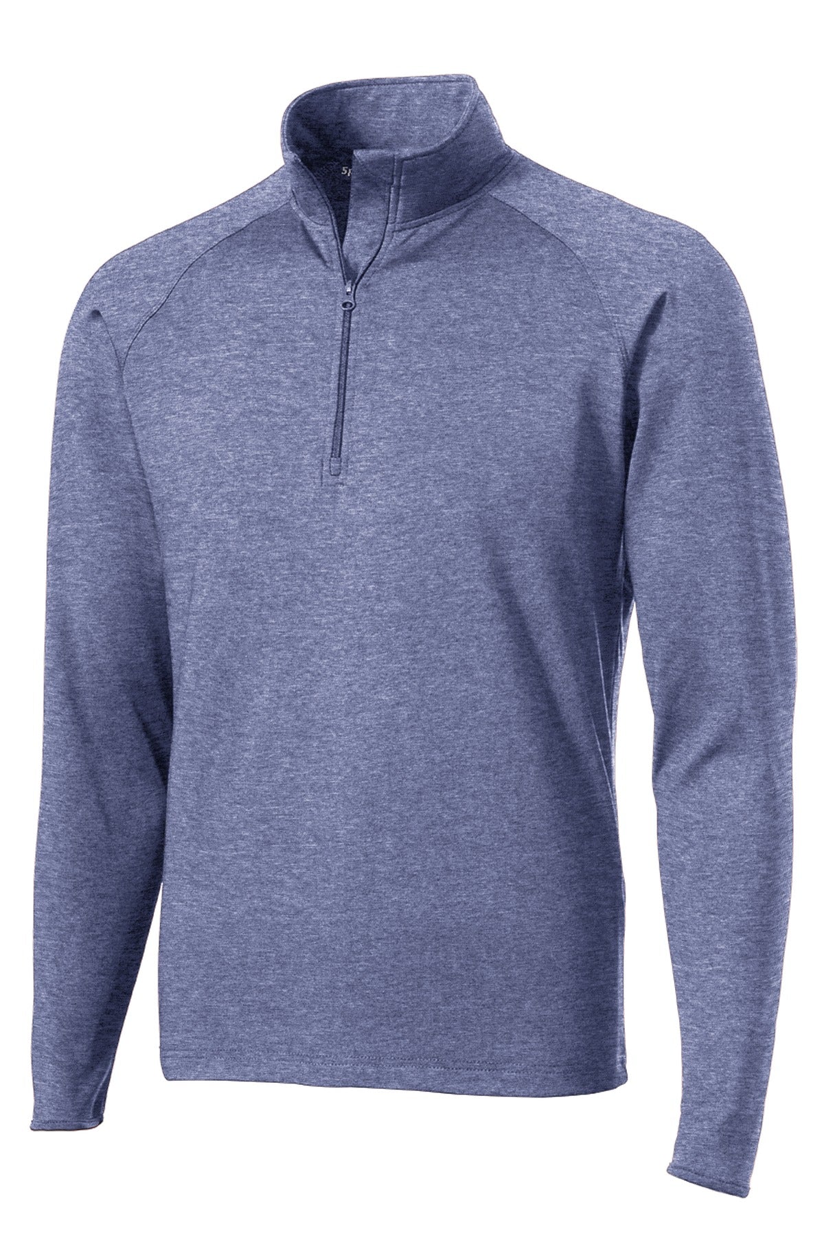 Front View of True Nvy Hthr Sport-Tek Sport-Wick Stretch 1/4-Zip Pullover. ST850