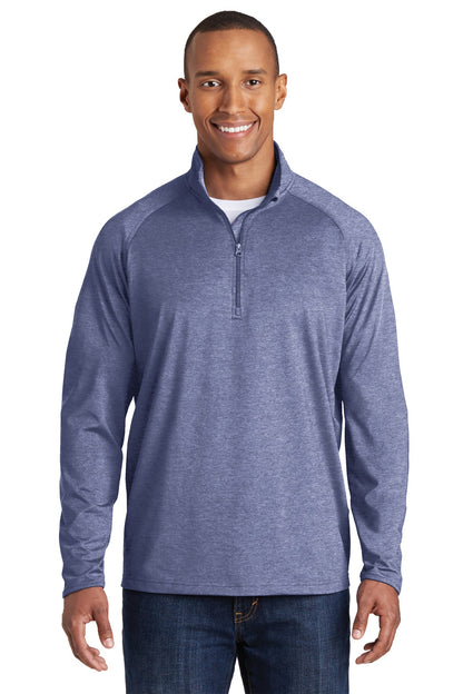 Front View of True Nvy Hthr Sport-Tek Tall Sport-Wick Stretch 1/4-Zip Pullover. TST850