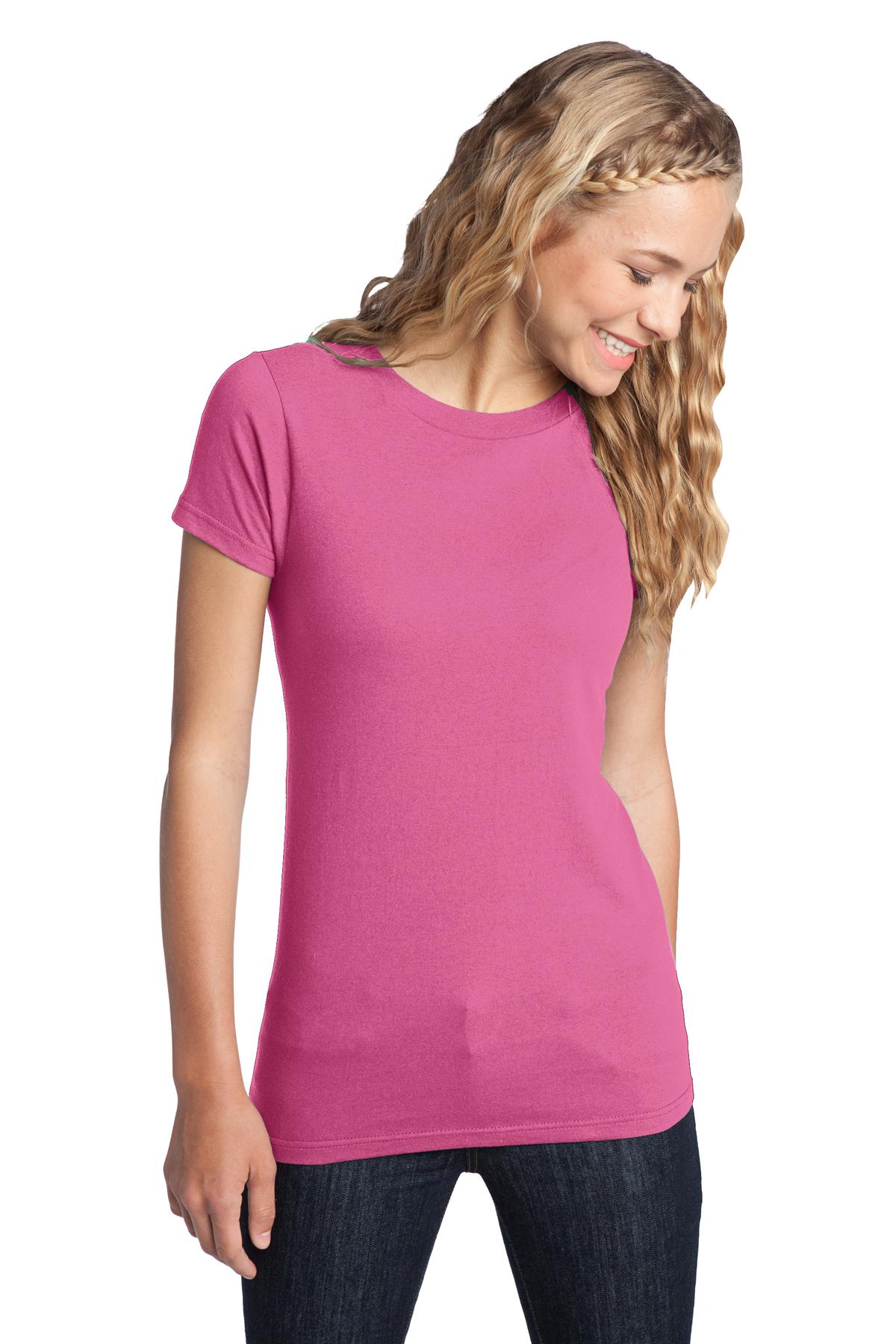 Front View of True Pink District Women's Fitted The Concert Tee DT5001