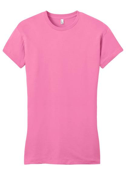 Front View of True Pink District Women's Fitted Very Important Tee . DT6001