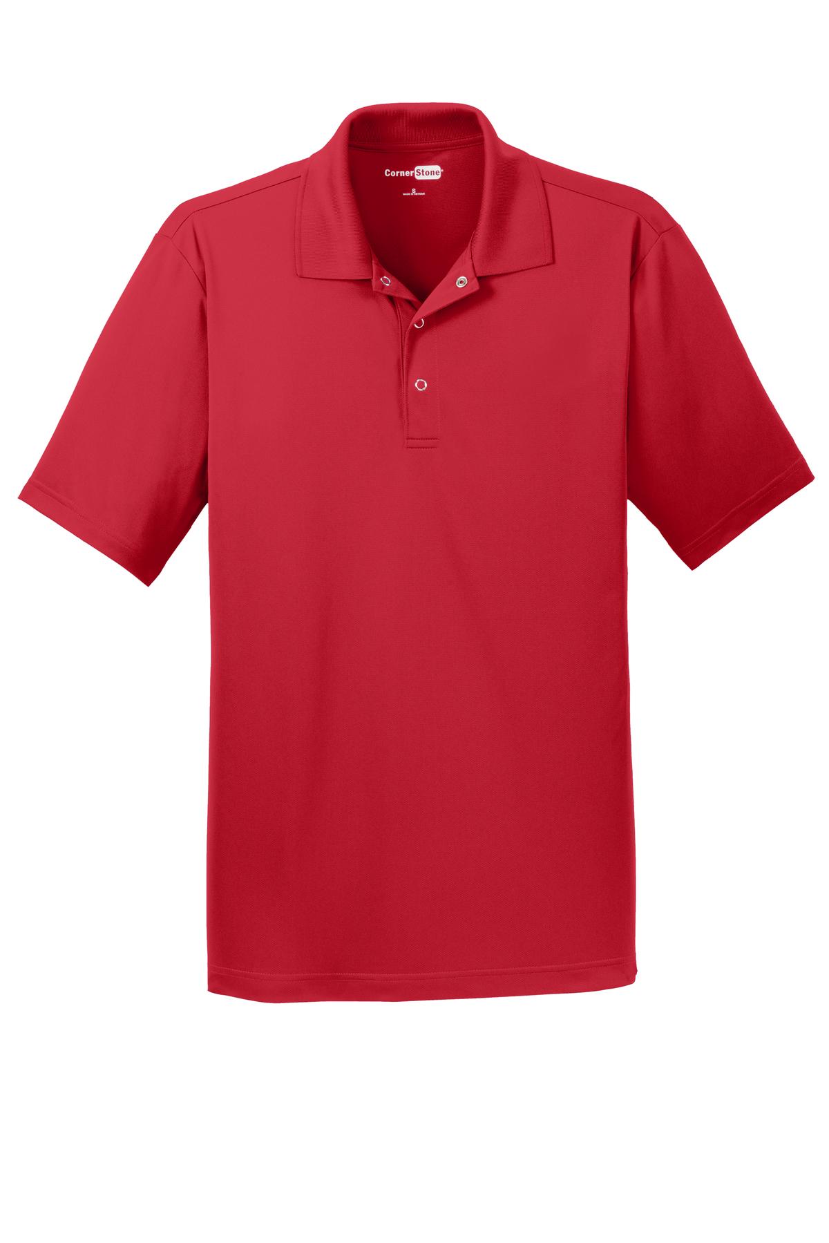 Front View of True Red CornerStone Micropique Gripper Polo. CS421