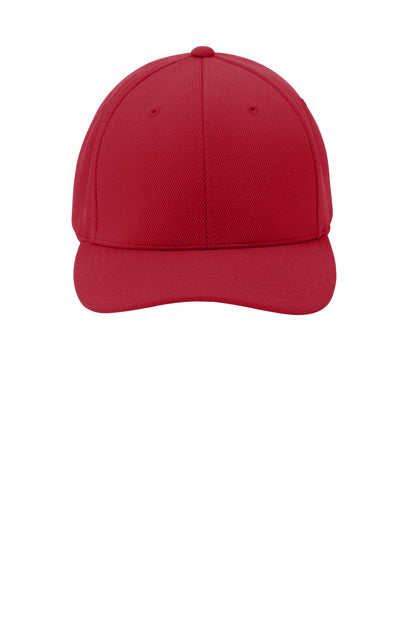 Front View of True Red Sport-Tek Flexfit Cool & Dry Poly Block Mesh Cap. STC22