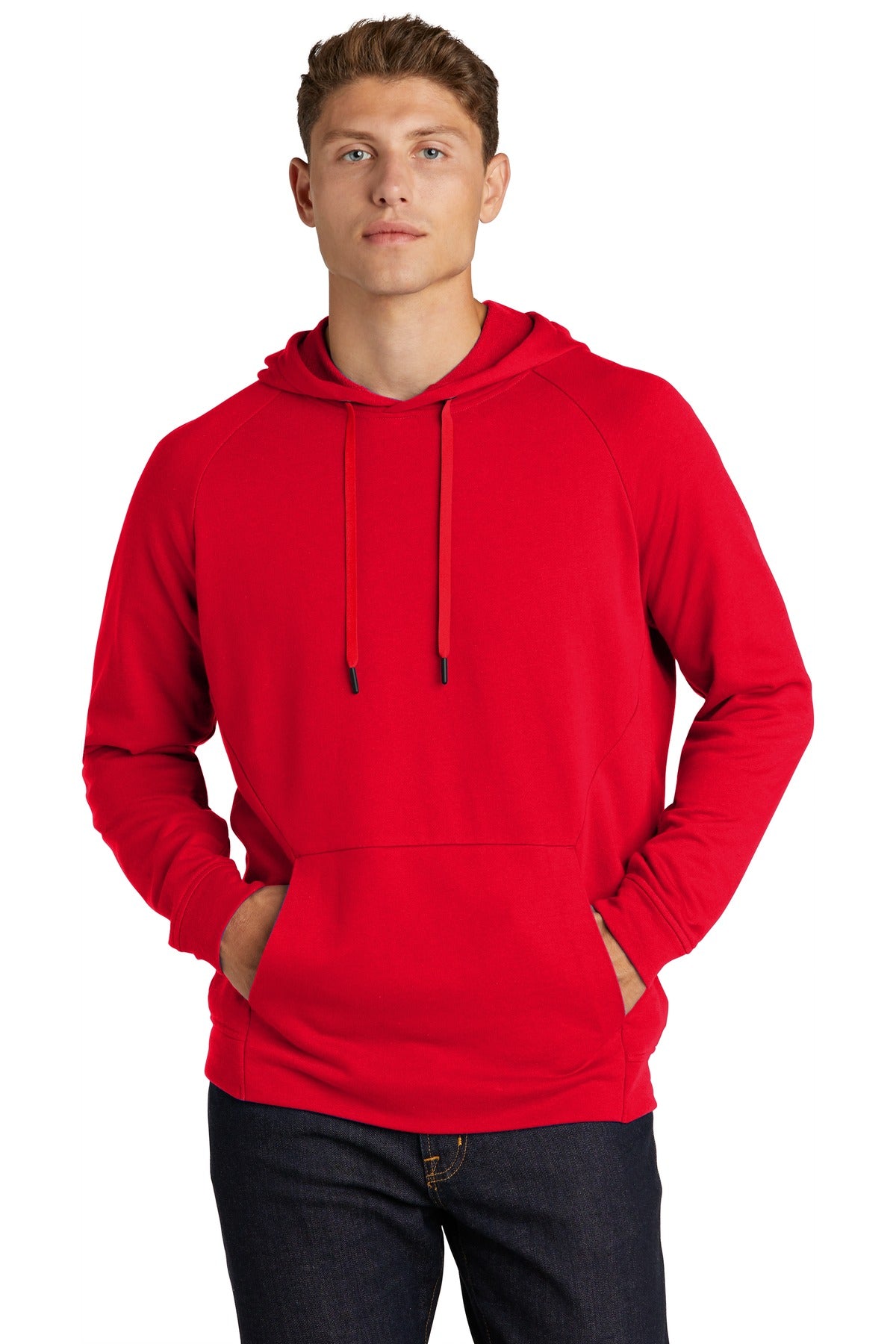 Front View of True Red Sport-Tek Lightweight French Terry Pullover Hoodie. ST272