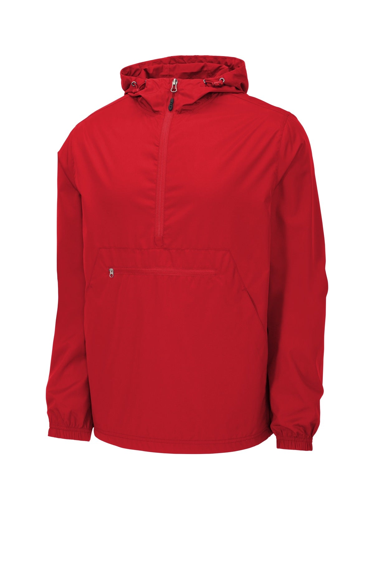 Front View of True Red Sport-Tek Packable Anorak. JST66