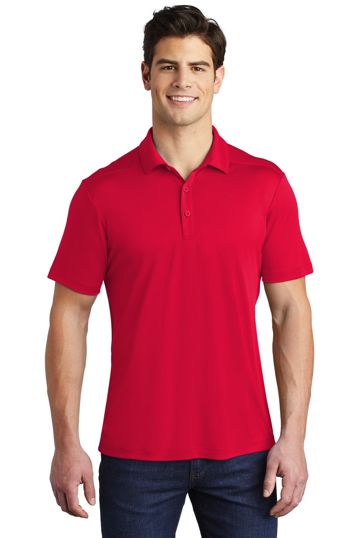 Front View of True Red Sport-Tek Posi-UV Pro Polo. ST520