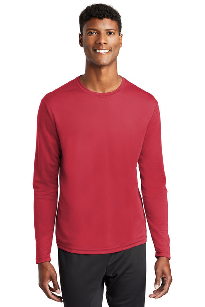 Front View of True Red Sport-Tek PosiCharge RacerMesh Long Sleeve Tee. ST340LS