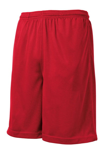 Front View of True Red Sport-Tek PosiCharge Tough Mesh Pocket Short. ST312