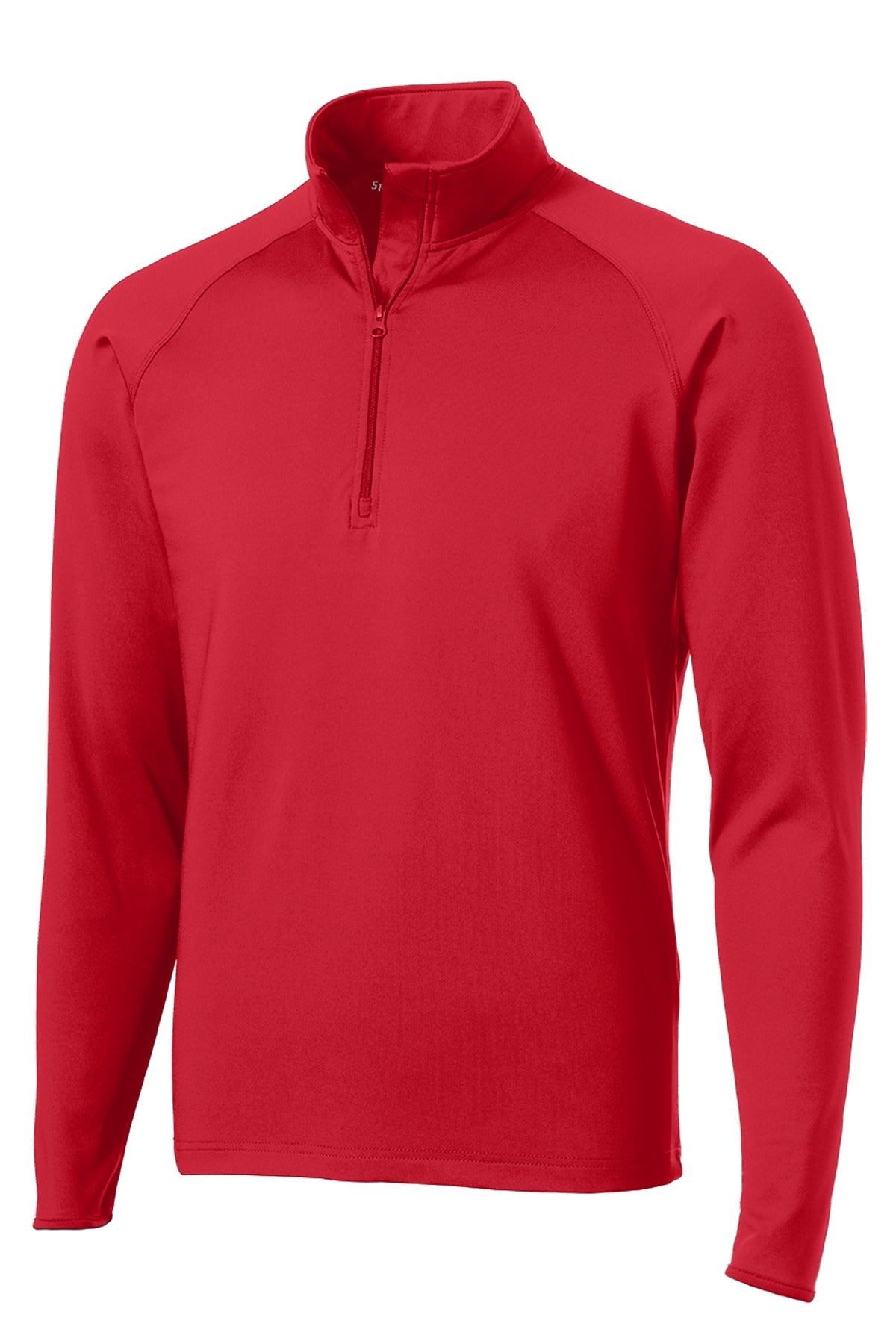Front View of True Red Sport-Tek Sport-Wick Stretch 1/4-Zip Pullover. ST850