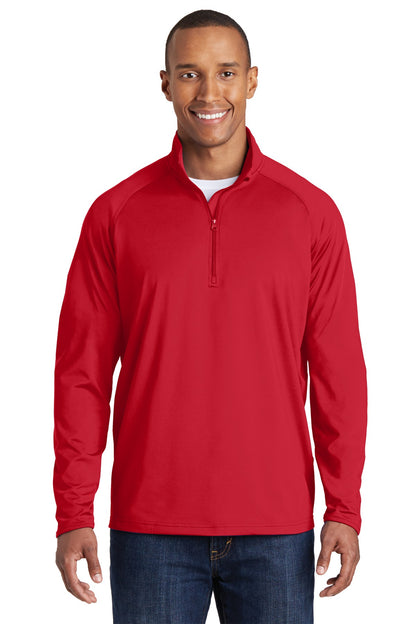 Front View of True Red Sport-Tek Tall Sport-Wick Stretch 1/4-Zip Pullover. TST850