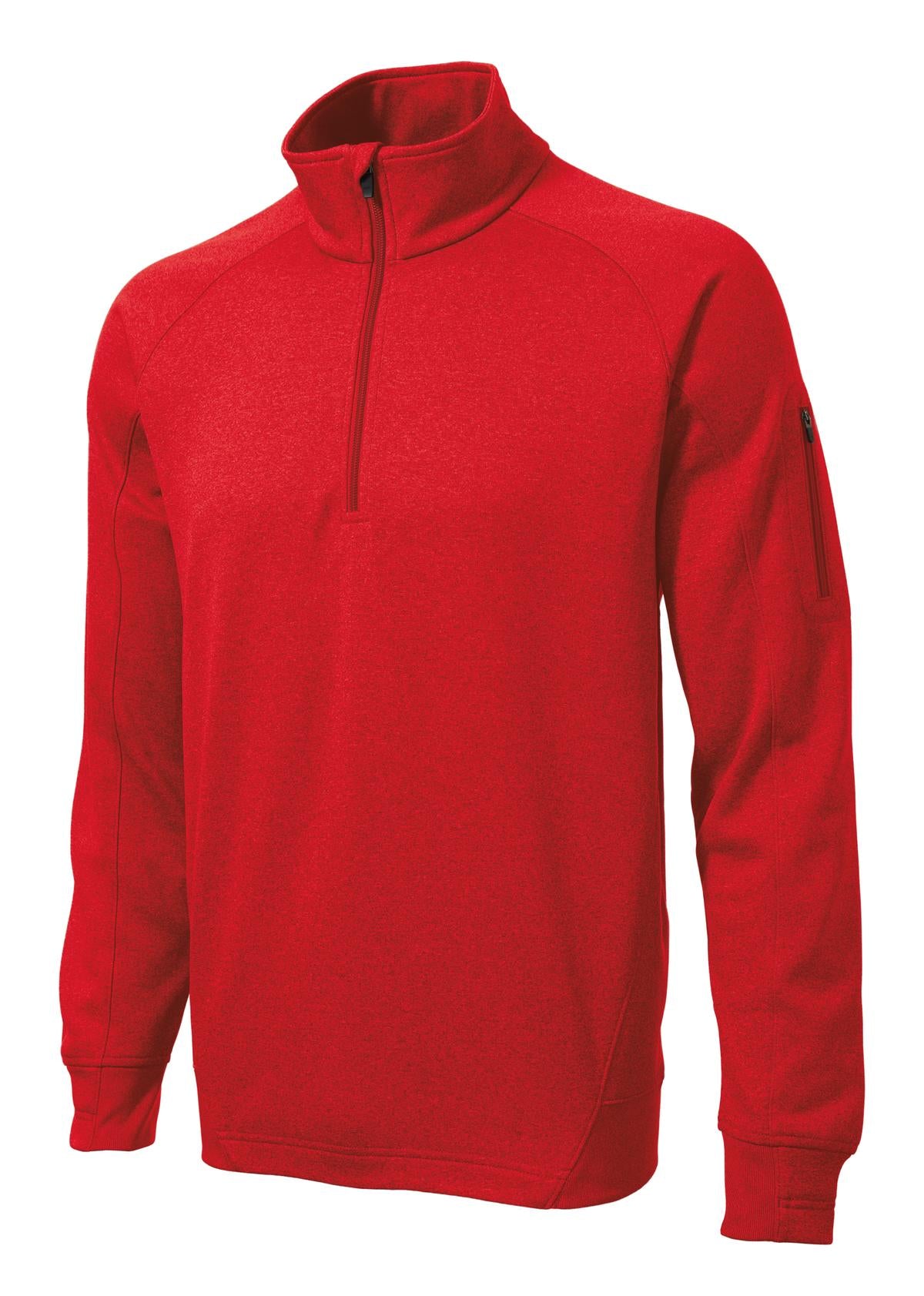 Front View of True Red Sport-Tek Tech Fleece 1/4-Zip Pullover. F247