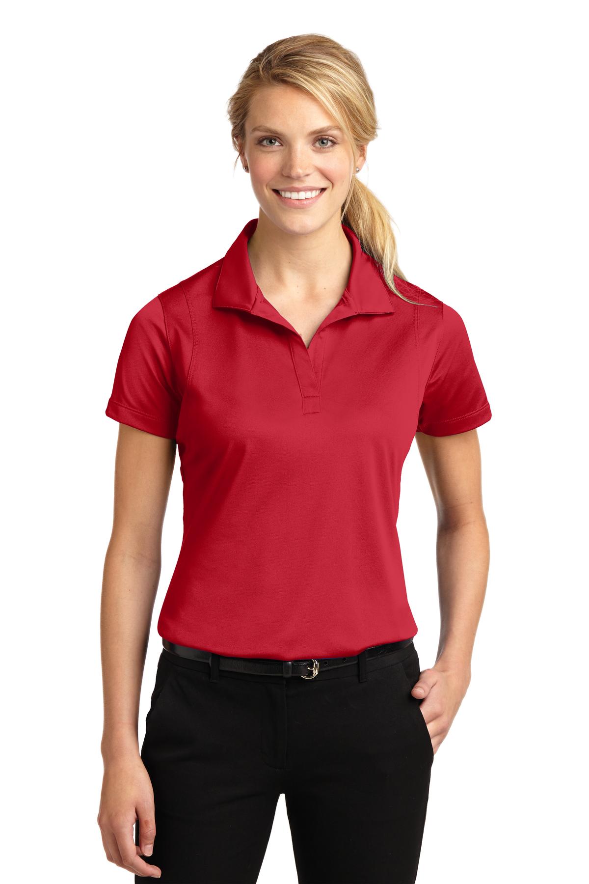 Front View of True Red Sport-Tek Women's Micropique Sport-Wick Polo. LST650