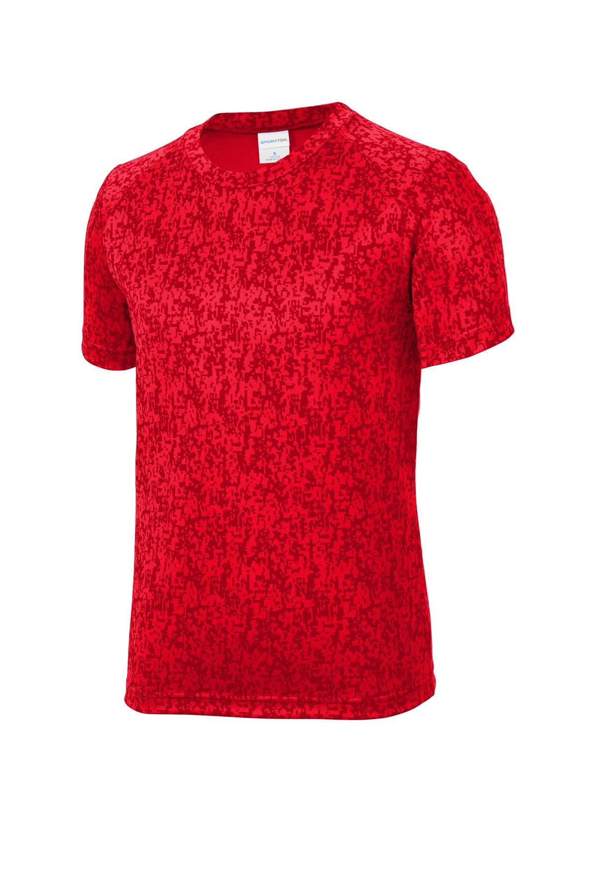 Front View of True Red Sport-Tek Youth Digi Camo Tee. YST460
