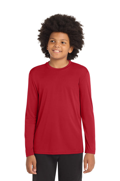 Front View of True Red Sport-Tek Youth Long Sleeve PosiCharge Competitor Tee. YST350LS