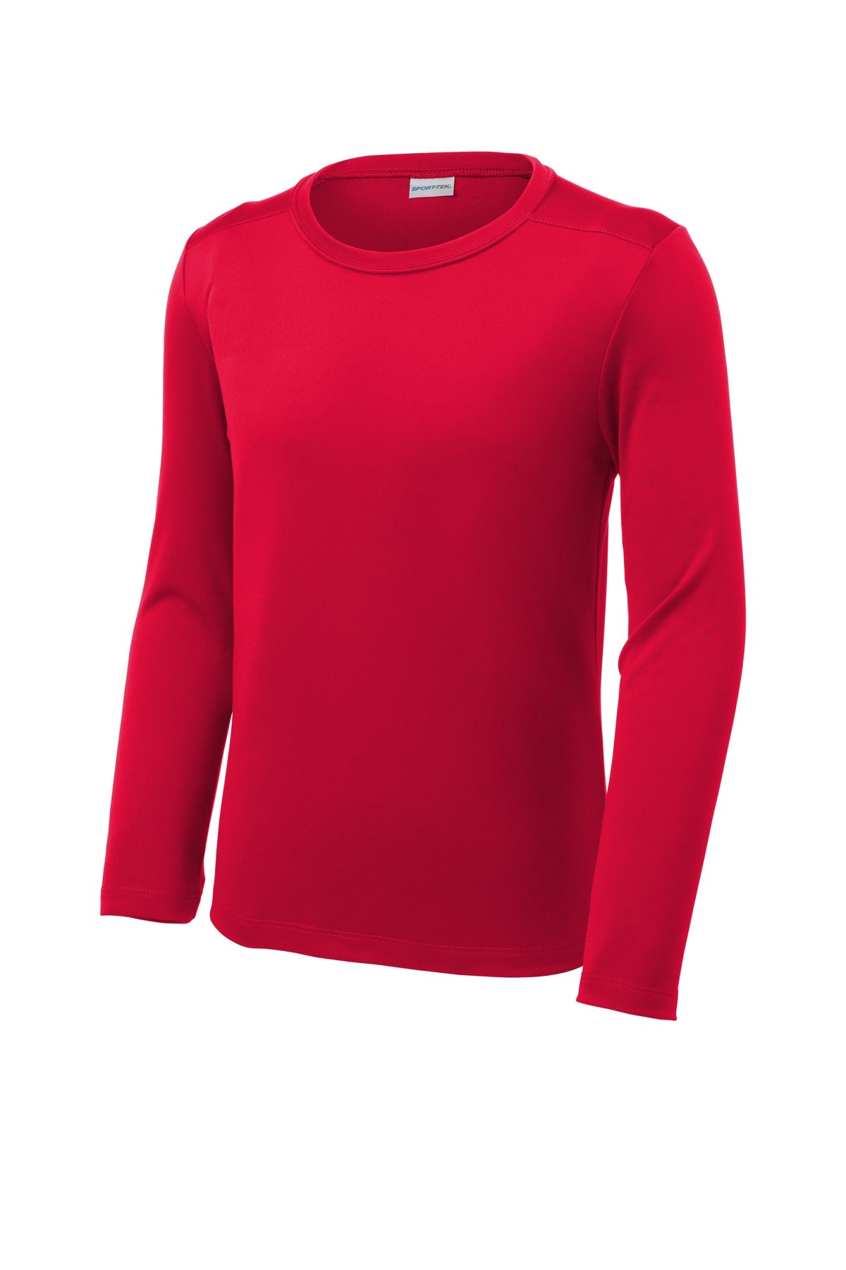 Front View of True Red Sport-Tek Youth Posi-UV Pro Long Sleeve Tee. YST420LS