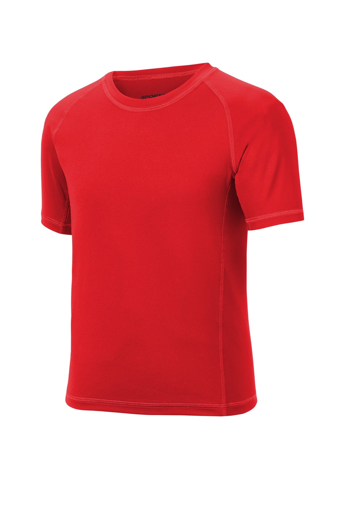 Front View of True Red Sport-Tek Youth Rashguard Tee. YST470