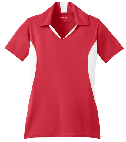 Front View of True Red/Wht Sport-Tek Women's Side Blocked Micropique Sport-Wick Polo. LST655