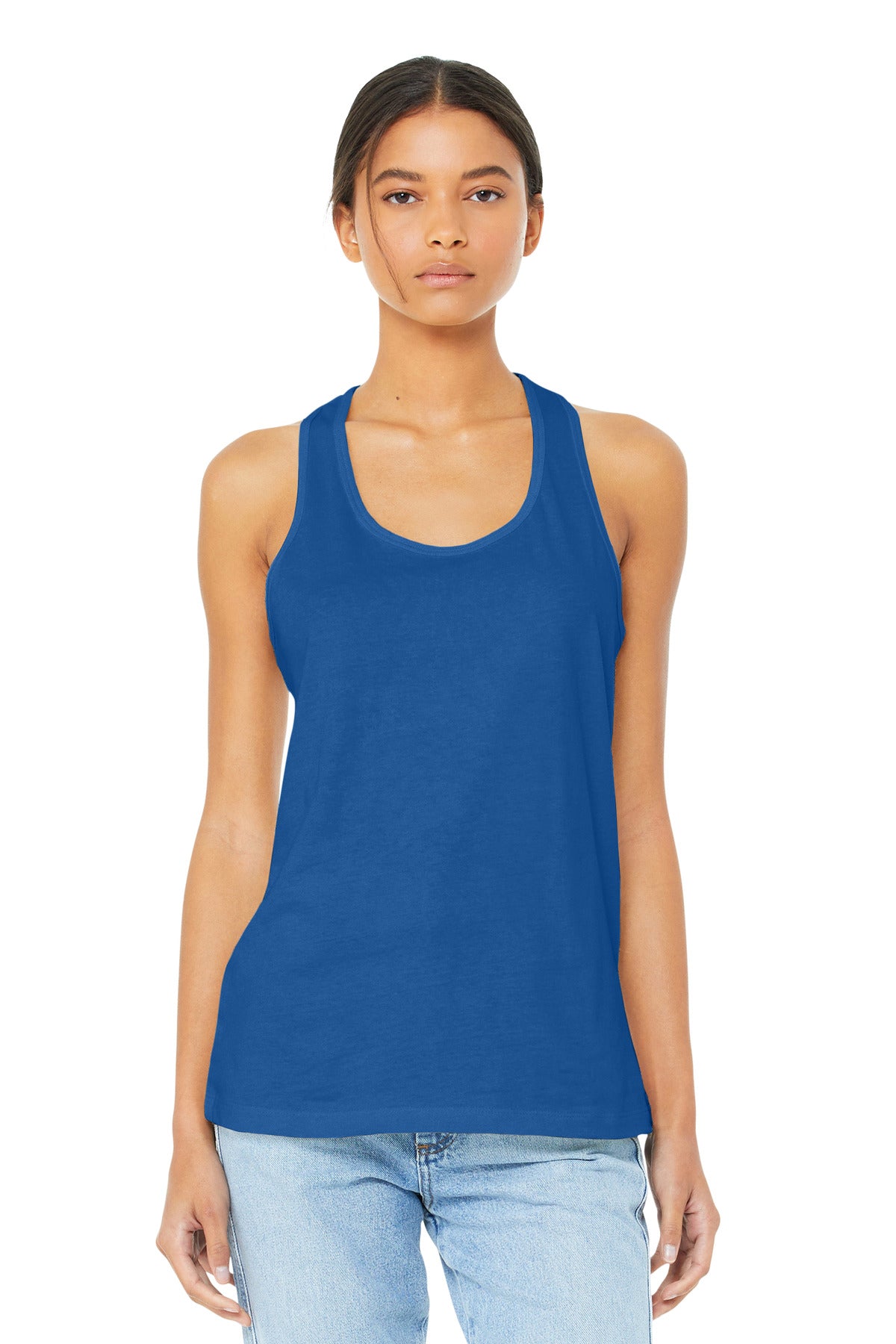 Front View of True Royal BELLA+CANVAS Women's Jersey Racerback Tank. BC6008